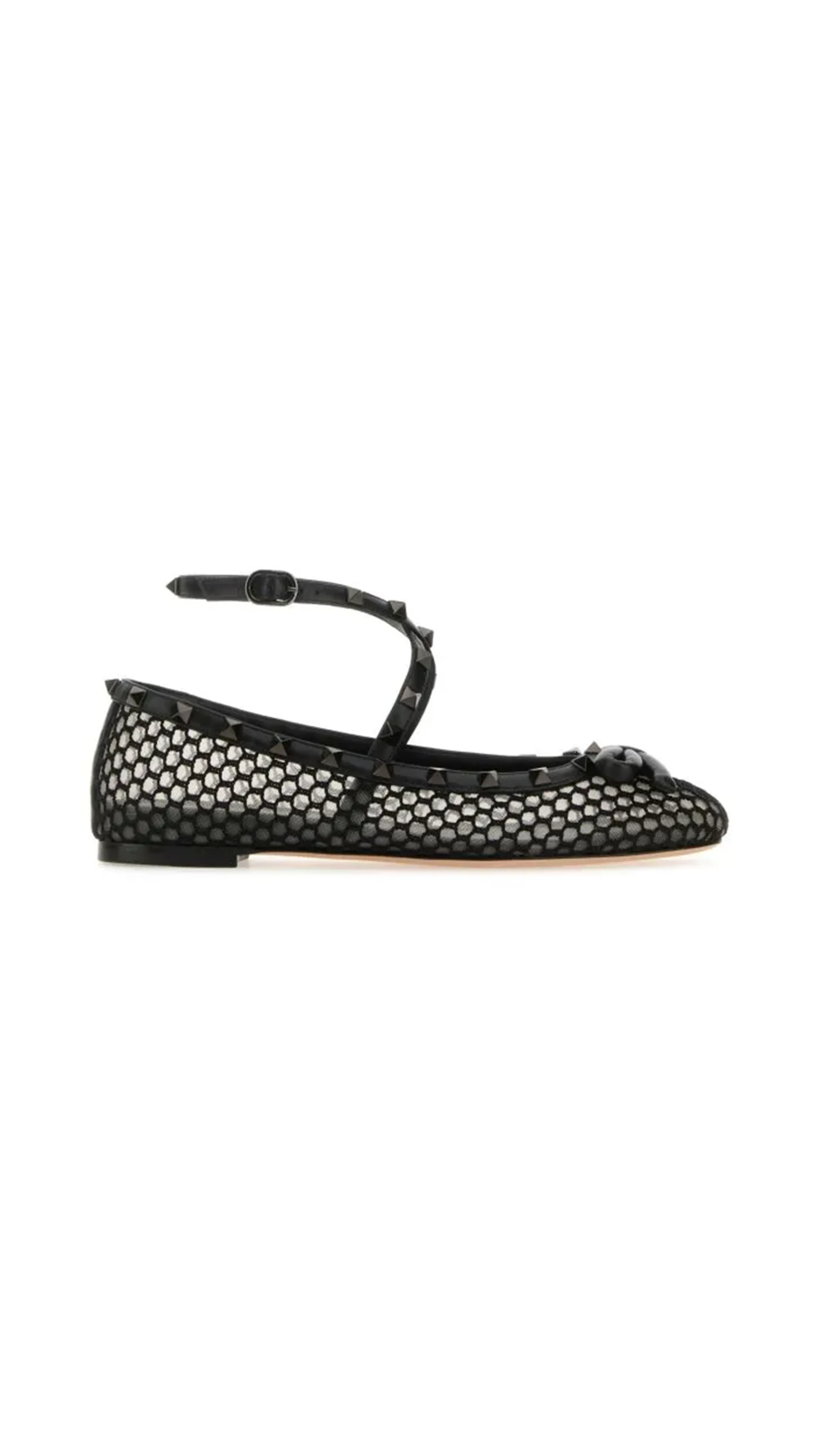 Rockstud Mesh Ballerina with Tone-on-Tone Studs - Black