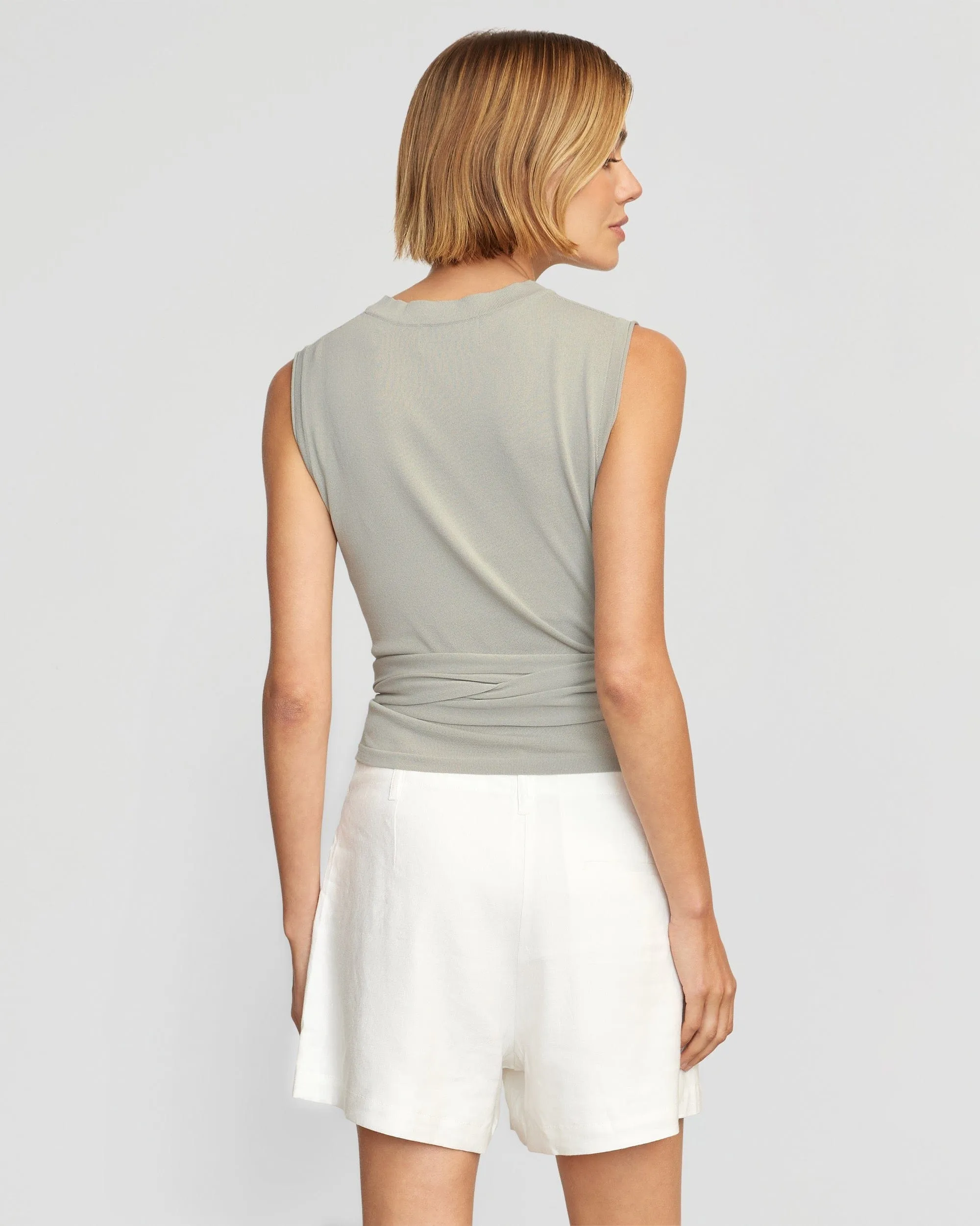 Rumi Cropped Sleeveless Wrap Top | Dusty Sage