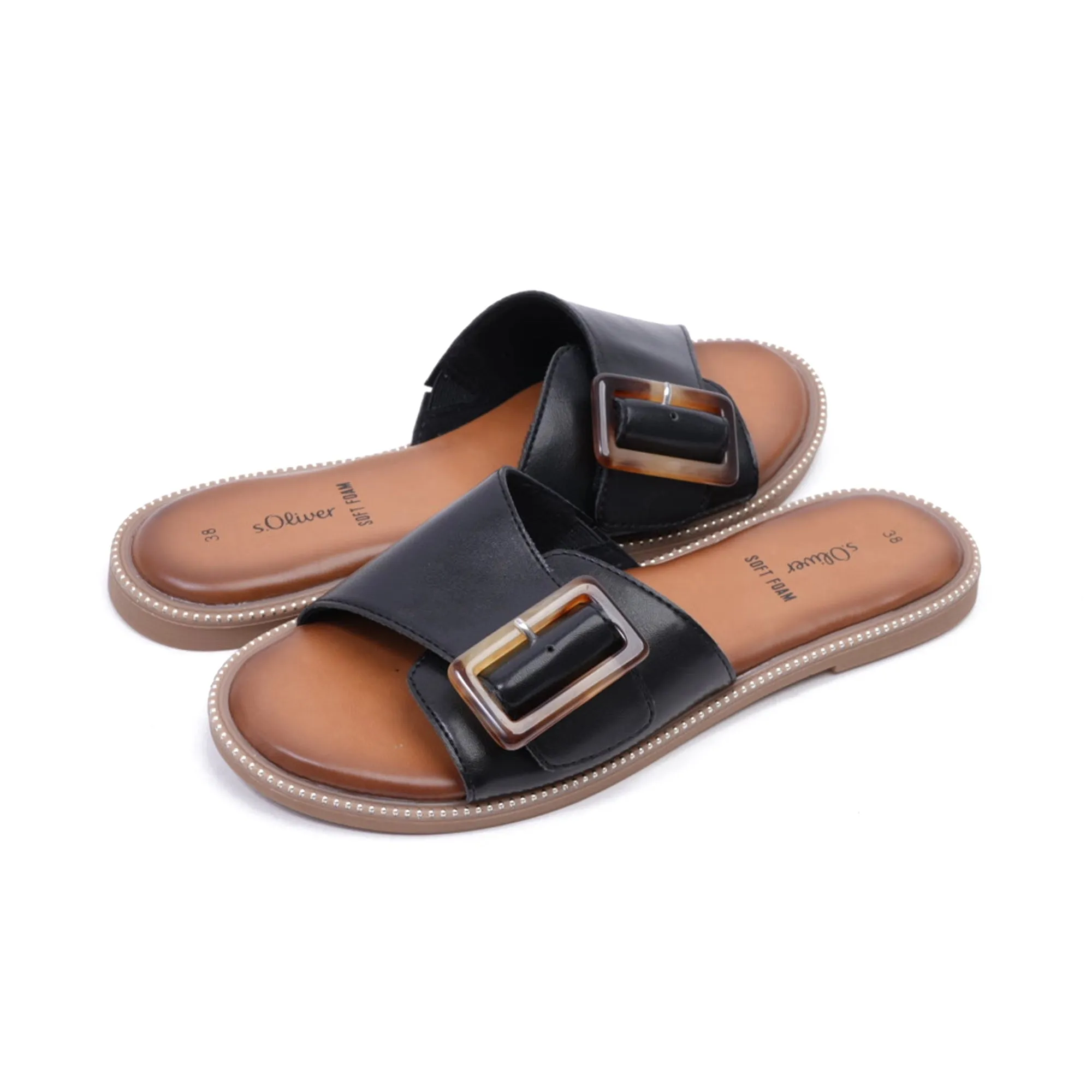 S. Oliver Soft Foam Buckle Sandals Black