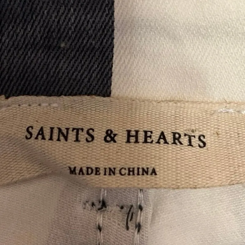 Saints & Hearts Womens Blue Striped Frayed Hem High Rise Flared Leg Jeans Size M