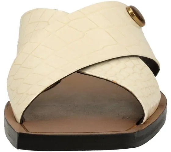 Sandale pour femme Bronx en cuir véritable avec mules d été à talon bloc plat avec application de la marque 84856-H 05 beige