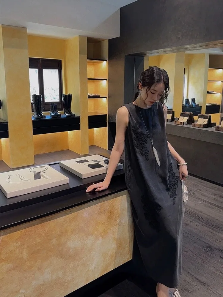 Sanji Heihua new Chinese style high-end dress women's summer 2024 new long skirt temperament national style vest dress