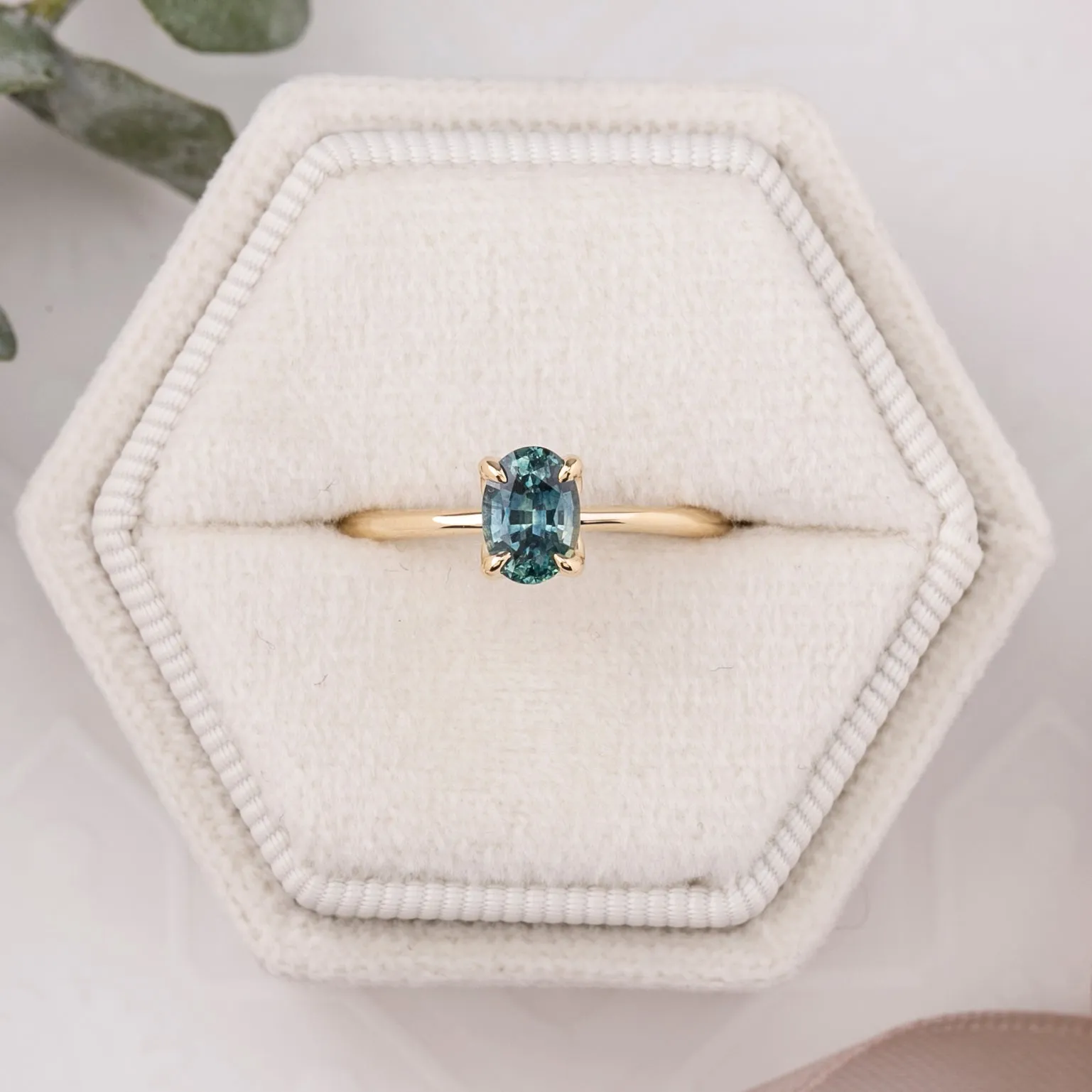 Sara Ring 0.85ct Blue Green Montana Sapphire, 14k Yellow Gold (One of a kind)