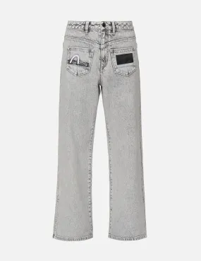 Seagull Embroidered Knit Denim Jeans