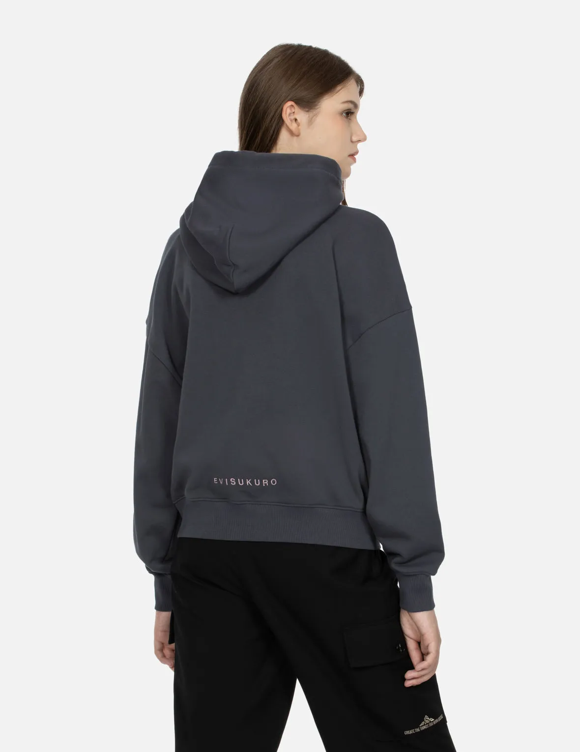 Seagull Print and Slogan Embroidery Oversized Hoodie