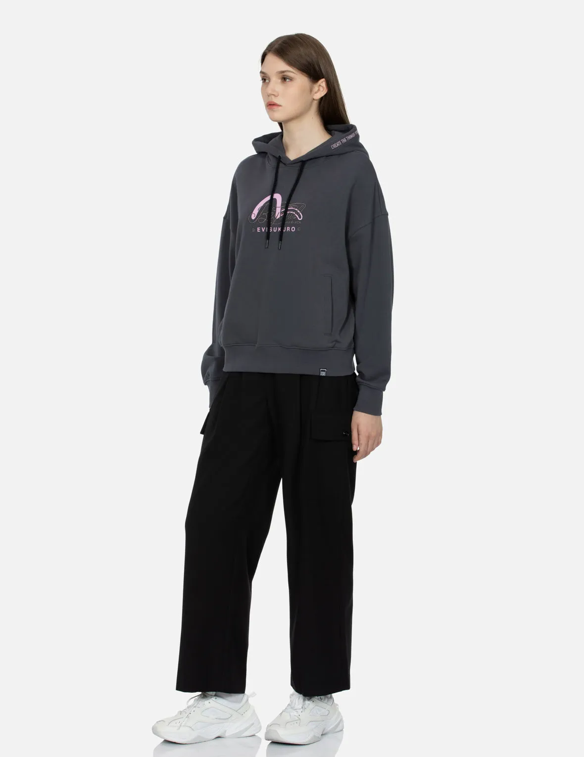 Seagull Print and Slogan Embroidery Oversized Hoodie