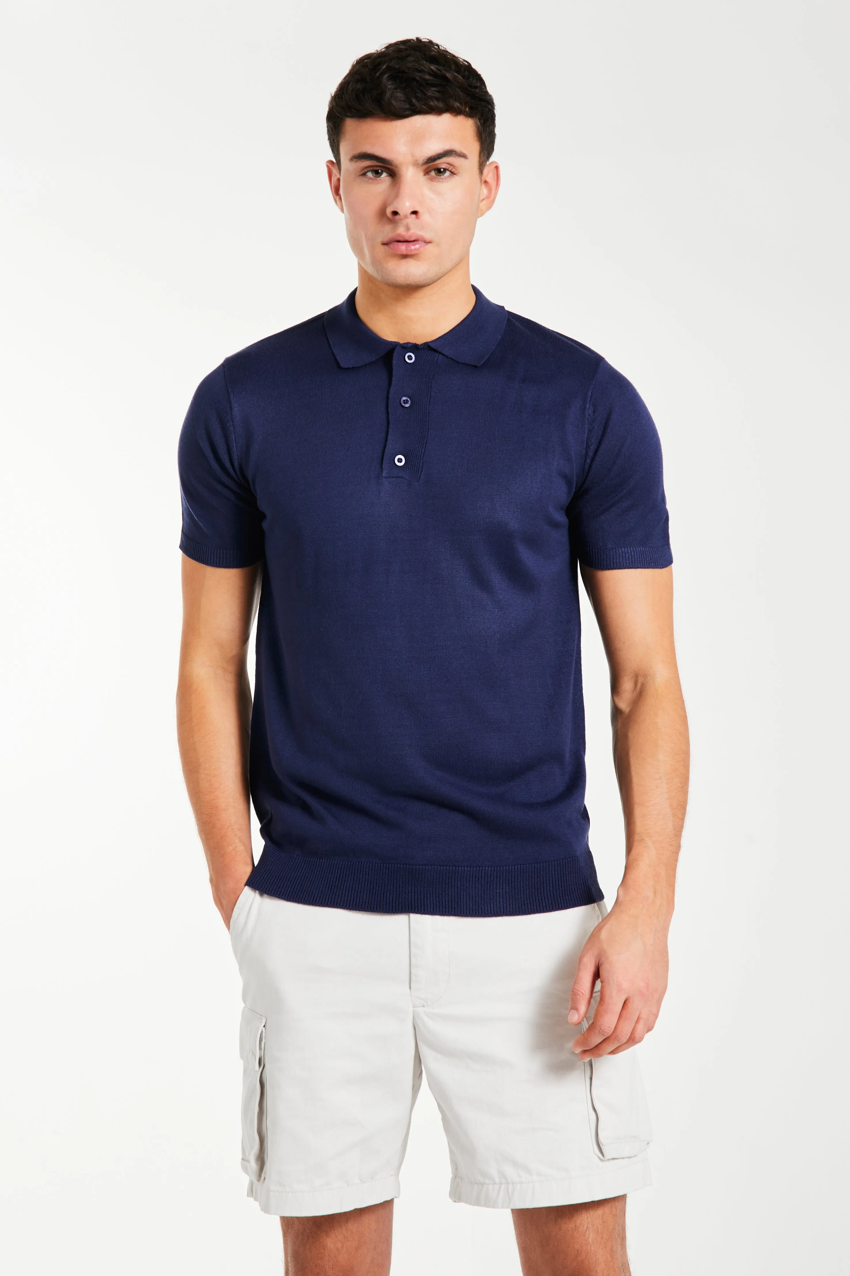 Senza Knitted Polo in Navy