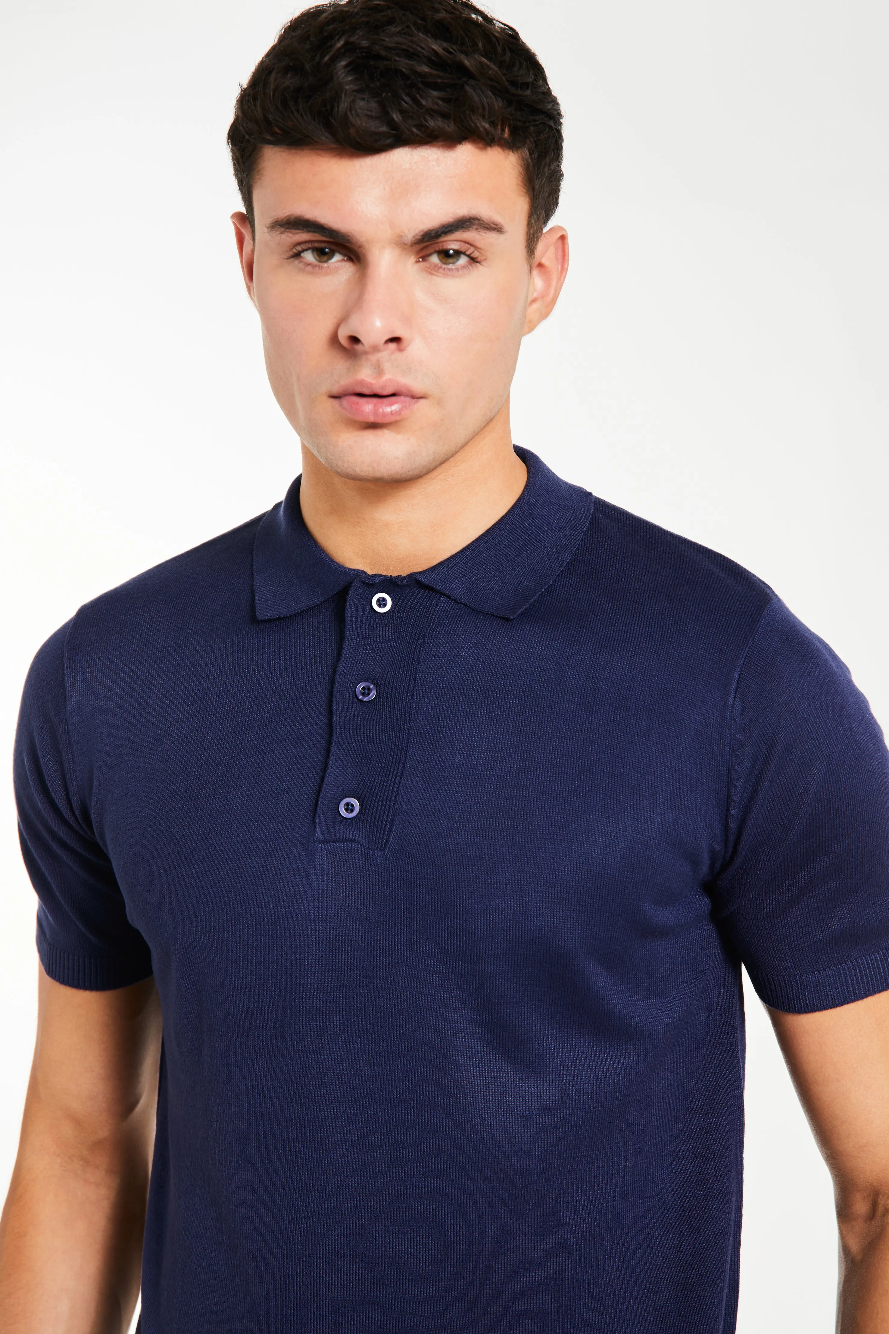 Senza Knitted Polo in Navy