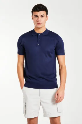 Senza Knitted Polo in Navy