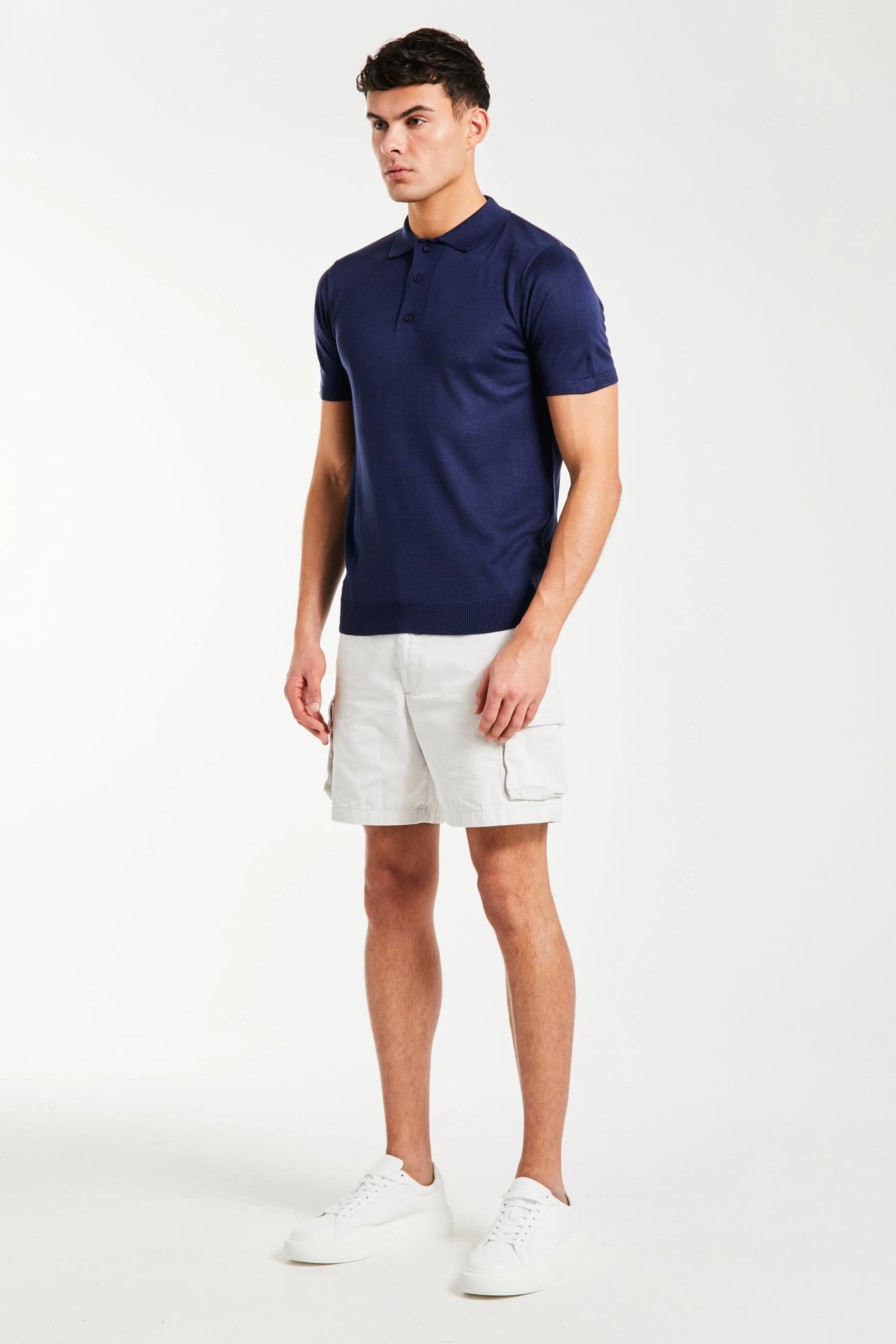 Senza Knitted Polo in Navy