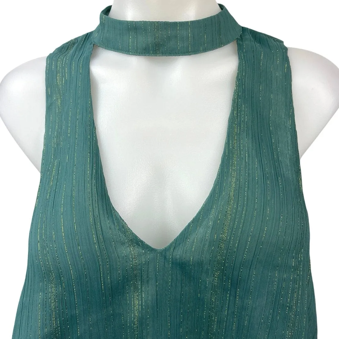 Show Me Your Mumu Green Metallic Sleeveless V-neck Choker Cutout Tank Top Size M