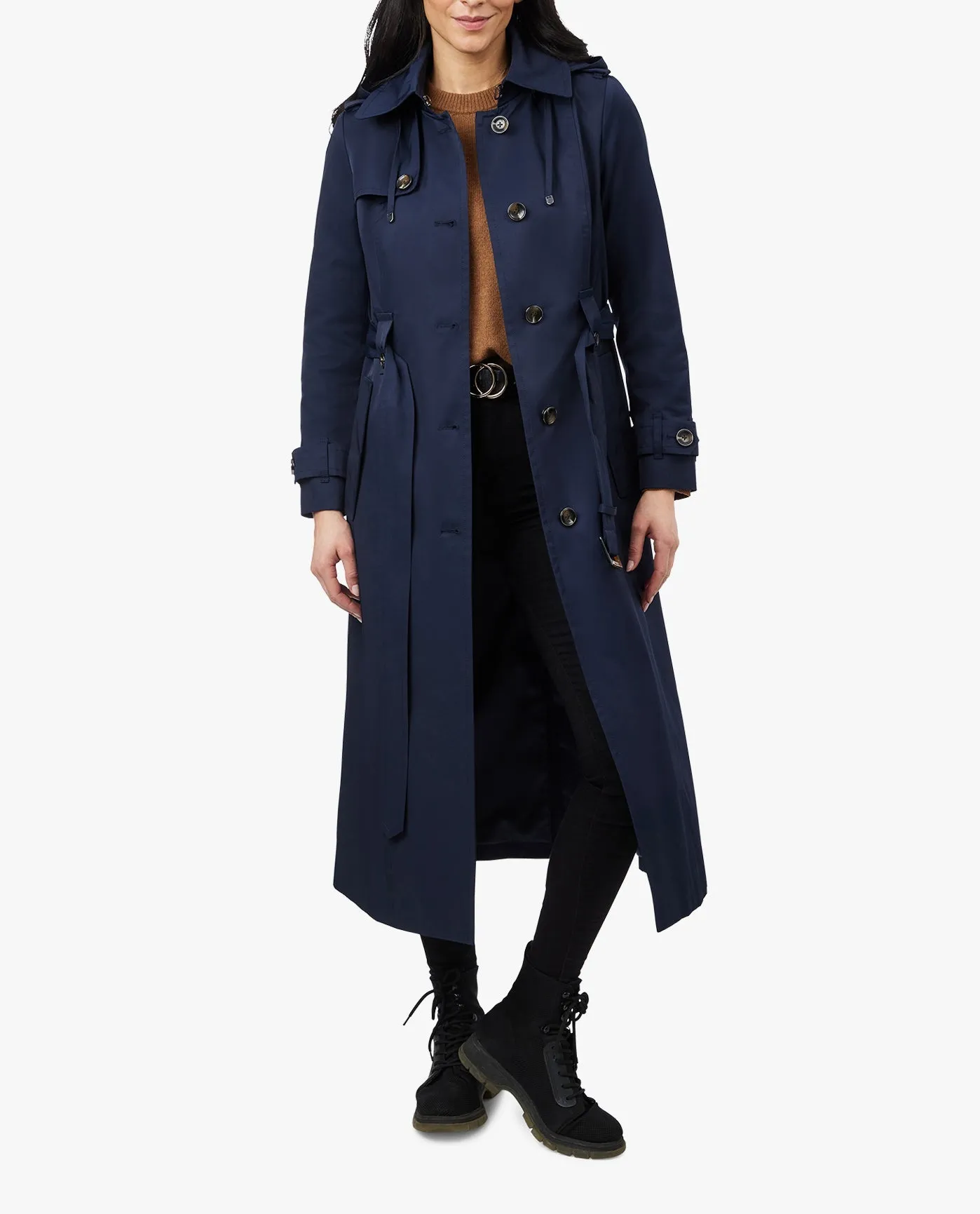 SINGLE BREASTED HOODED MAXI TRENCH WITH BELT