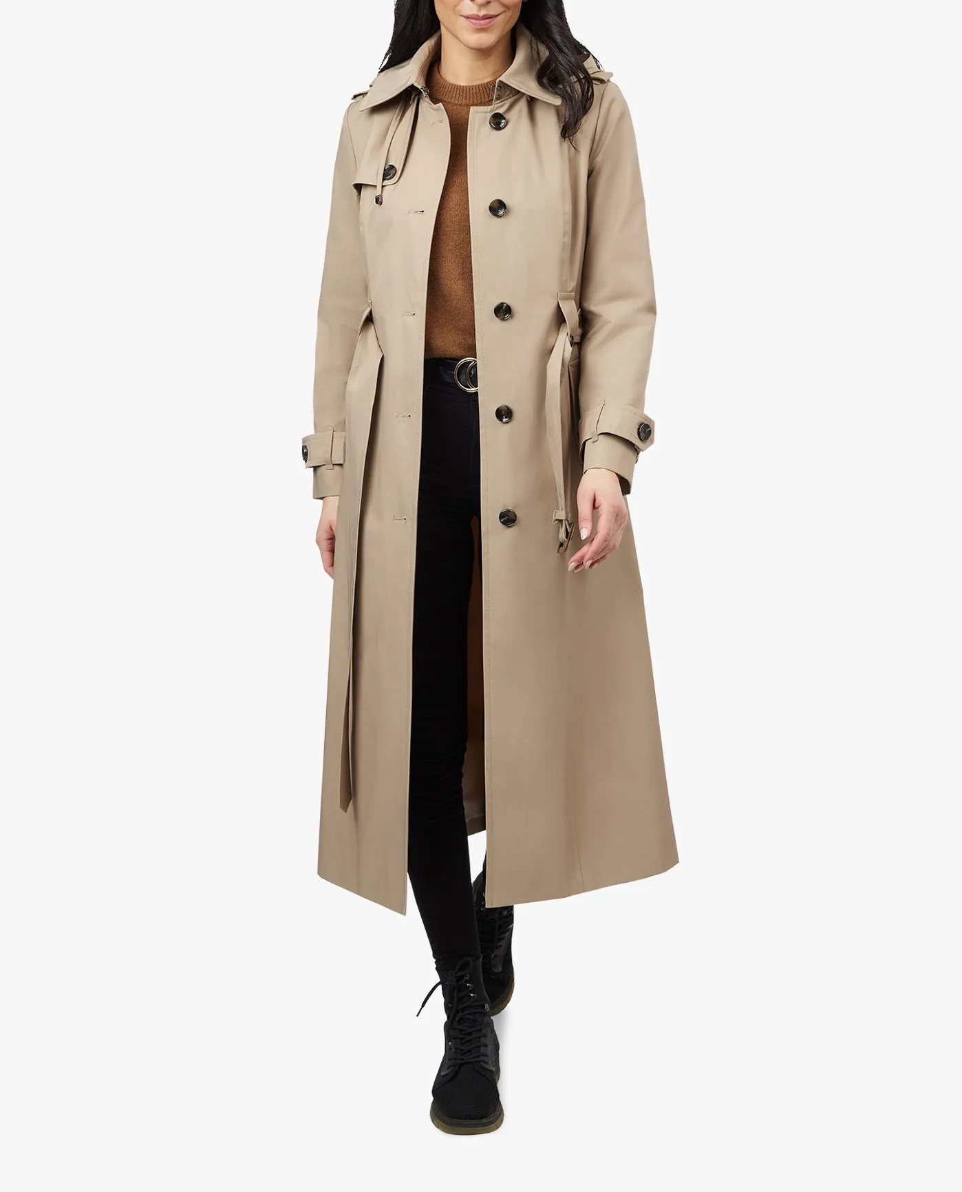 SINGLE BREASTED HOODED MAXI TRENCH WITH BELT