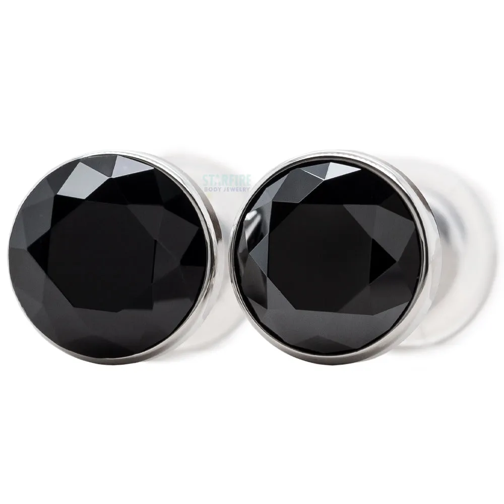 Single Gem BIG BLING Plugs ( Eyelets ) with Brilliant-Cut Gem - Black