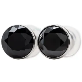 Single Gem BIG BLING Plugs ( Eyelets ) with Brilliant-Cut Gem - Black