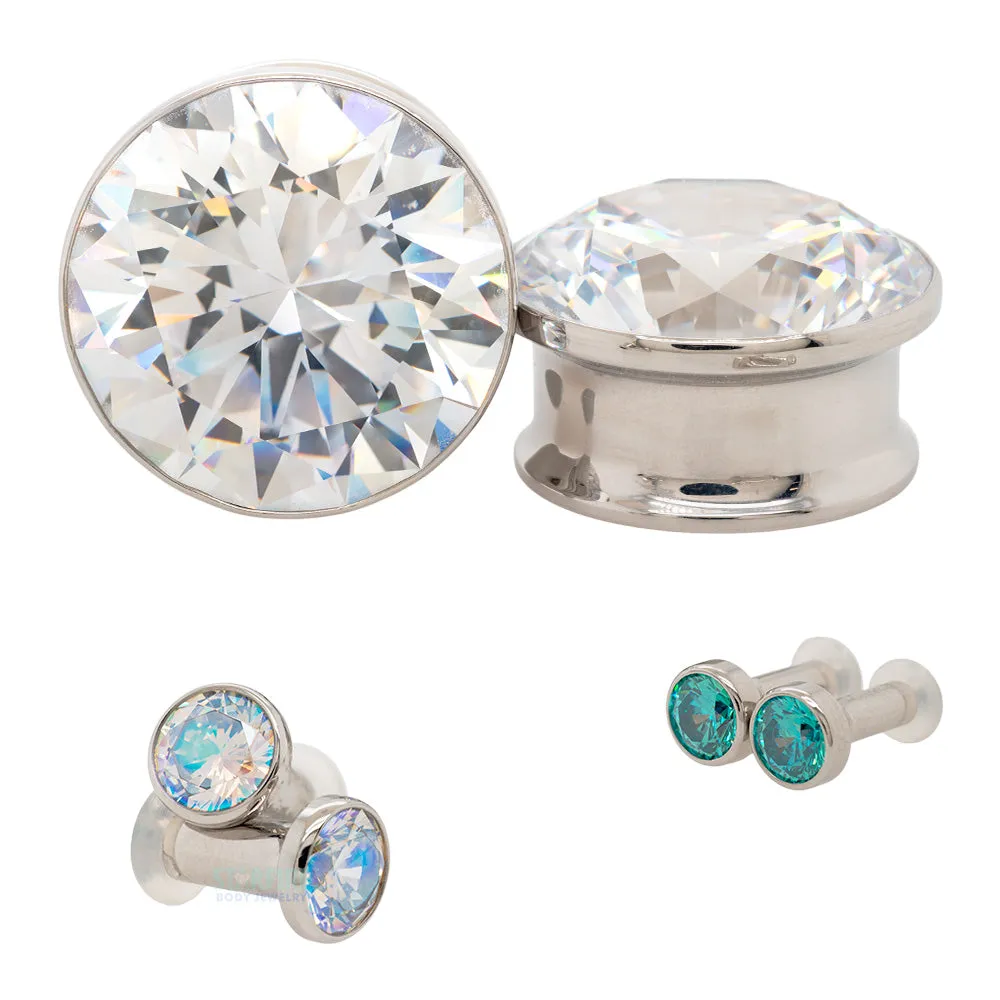 Single Gem BIG BLING Plugs ( Eyelets ) with Brilliant-Cut Gem - Black