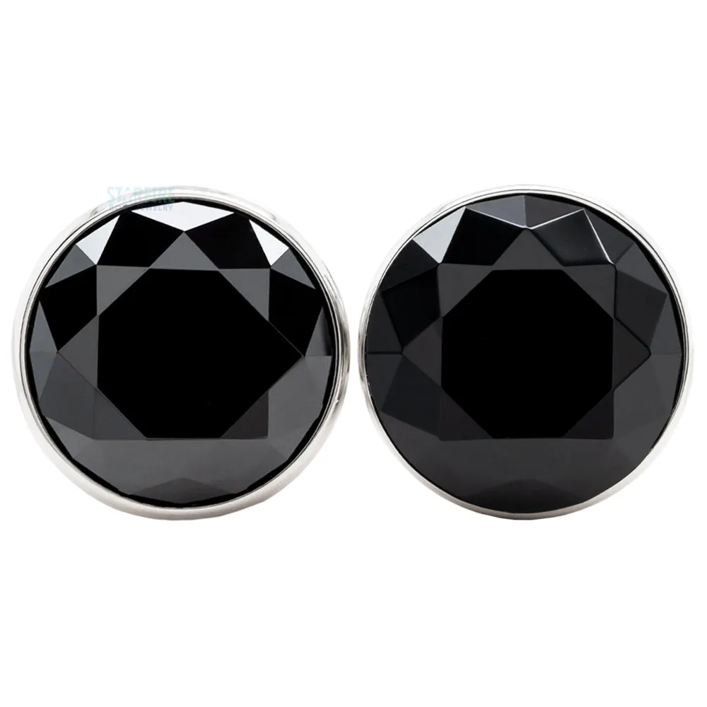 Single Gem BIG BLING Plugs ( Eyelets ) with Brilliant-Cut Gem - Black