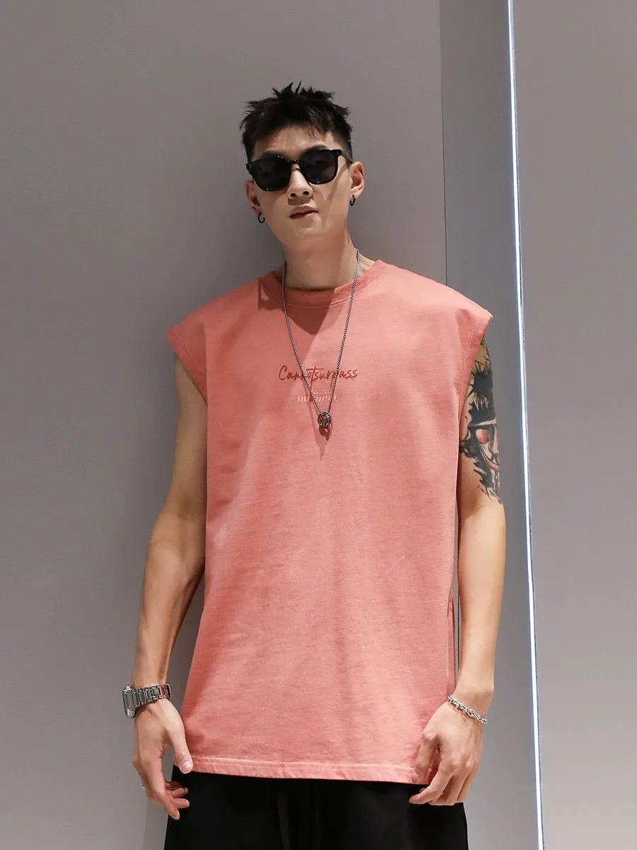 Skilled washed cotton sleeveless vest men's summer thin breathable quick-drying loose basketball sports top T-shirt