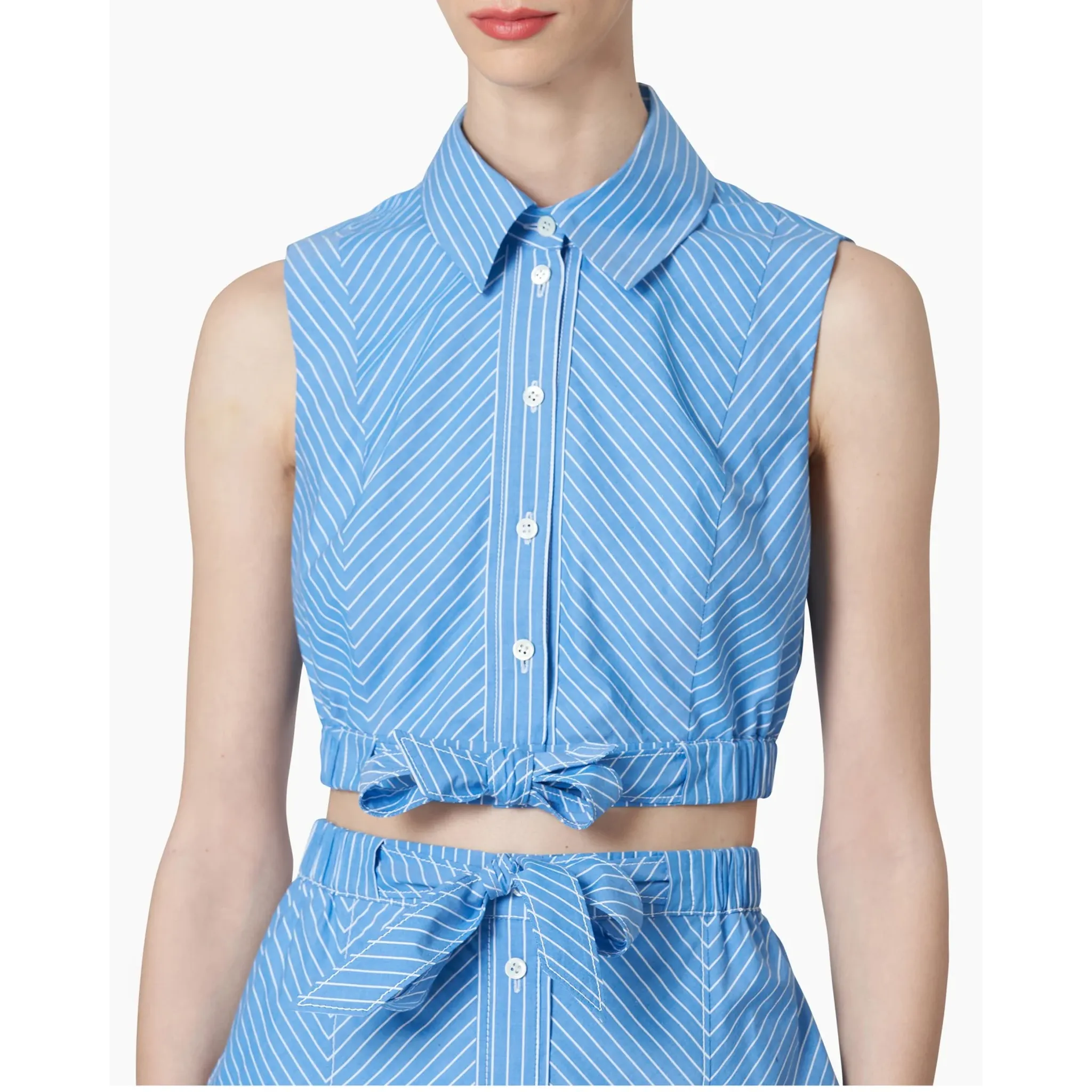 Sleeveless Button-Down Crop Top | Tropical Blue M