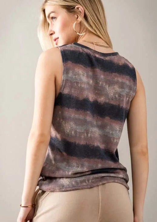 Smudged Effect Super Soft Horizontal Striped Sleeveless Top Made in USA