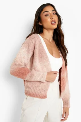 Soft Knit Balloon Sleeve Ombre Cropped Cardigan