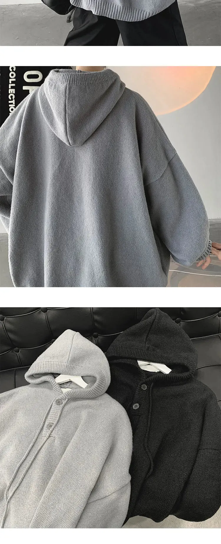 Solid Color Knitwear Pullover Hoodie