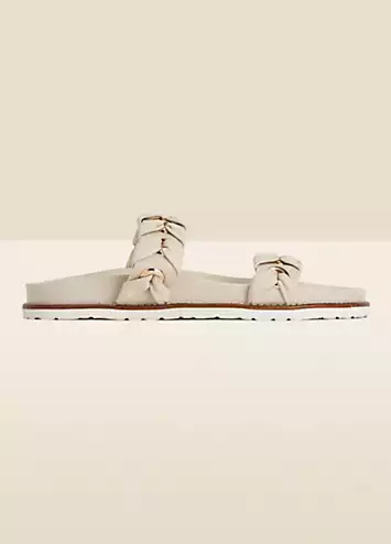 Sosandar Ecru Leather Eyelet Detail Sandals | Grattan