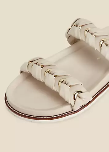 Sosandar Ecru Leather Eyelet Detail Sandals | Grattan