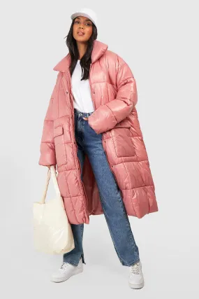 Square Quilt Detail Maxi Puffer