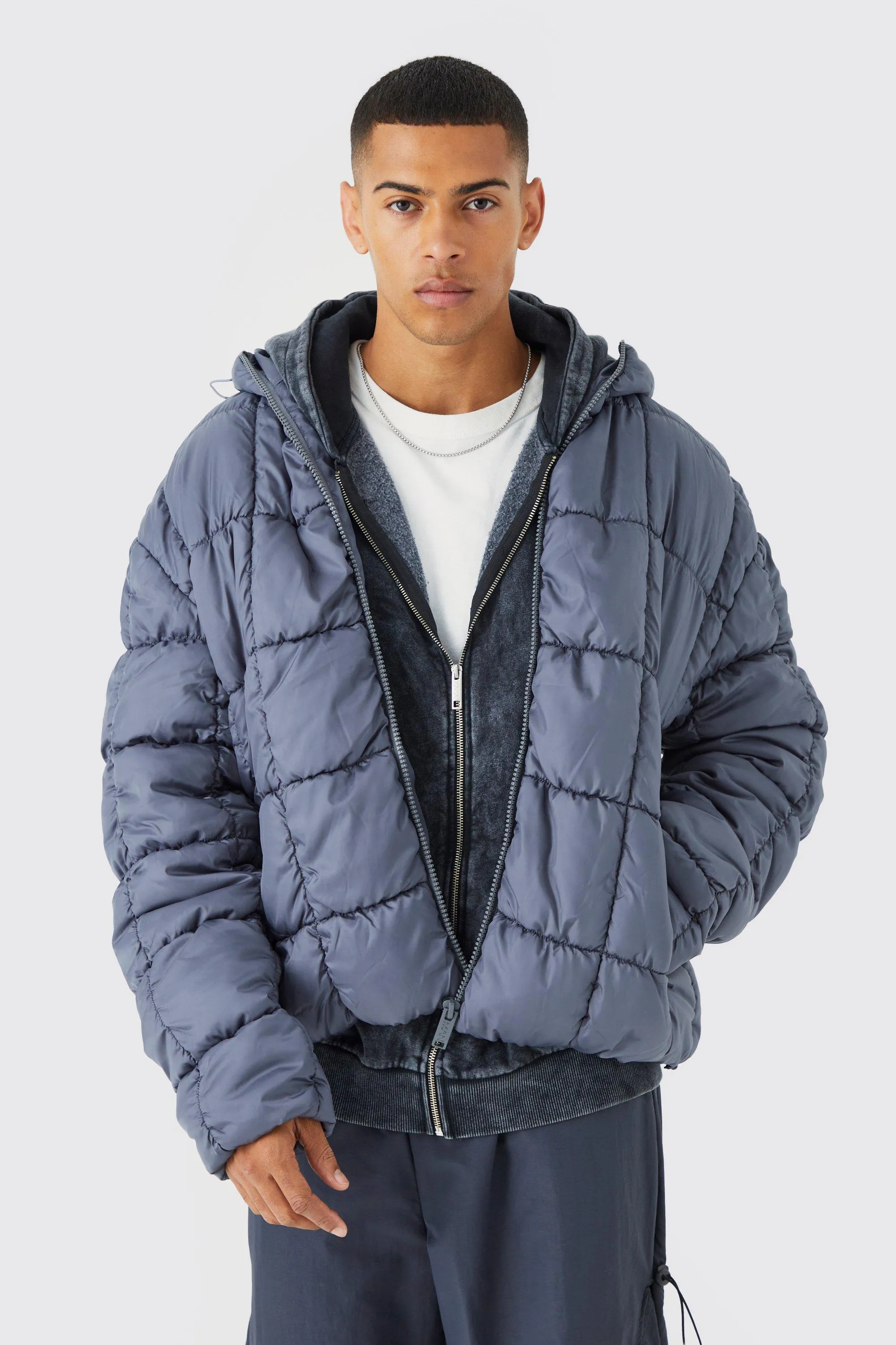 Square Quilted Ruched Puffer