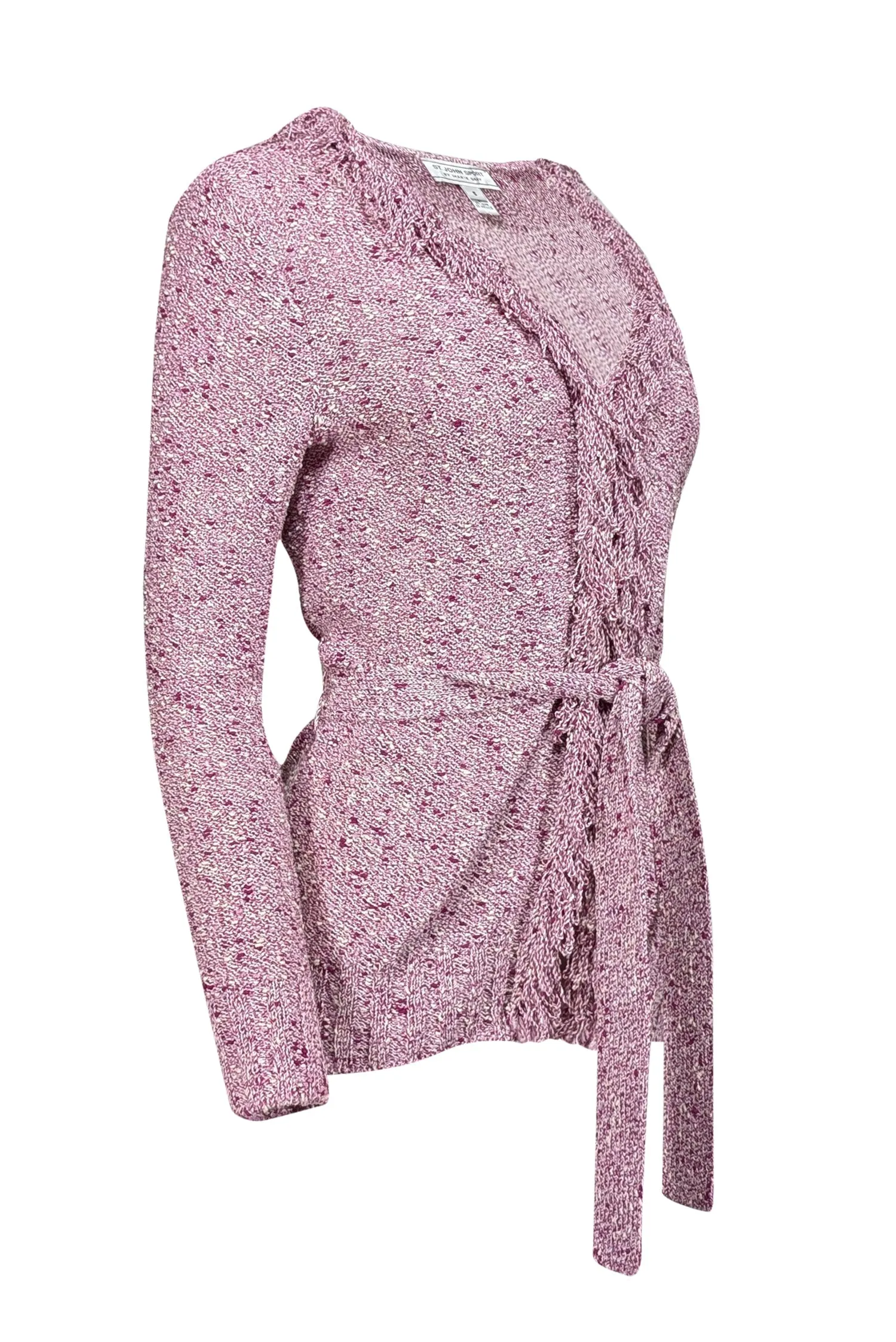 St. John - Magenta, Lilac, & Cream Wool Blend Wrap Cardigan Sz S