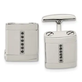 Stainless Steel & Black CZ Rectangle Cuff Links, 19 x 15mm