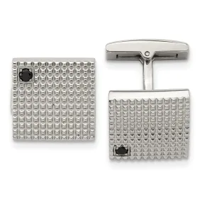 Stainless Steel & Black CZ Textured Square Cuff Links, 16mm