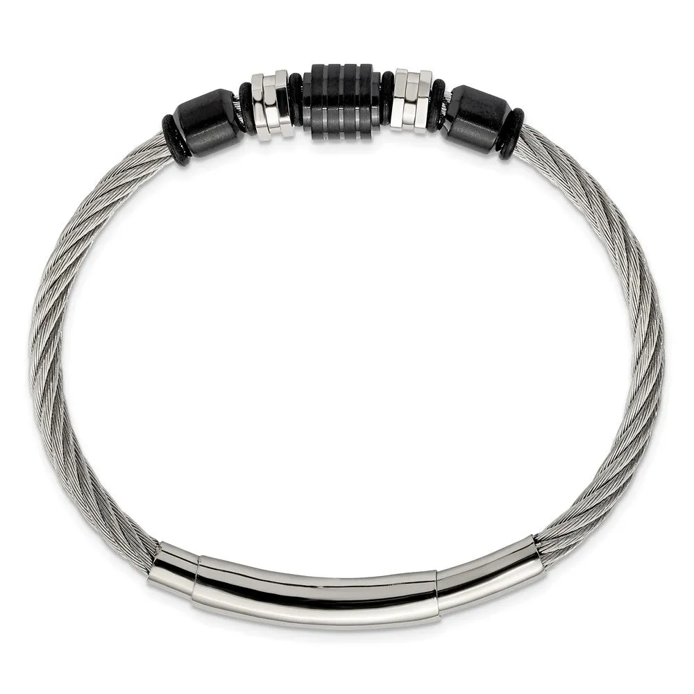 Stainless Steel & Black Plated Adjustable Bracelet, 8 to 8.75 Inch