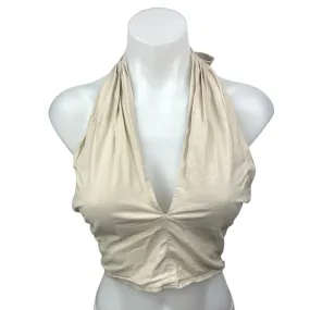 STAUD Beige Halter Tie Open Back Deep V Neck Sleeveless Crop Tank Top Size 0