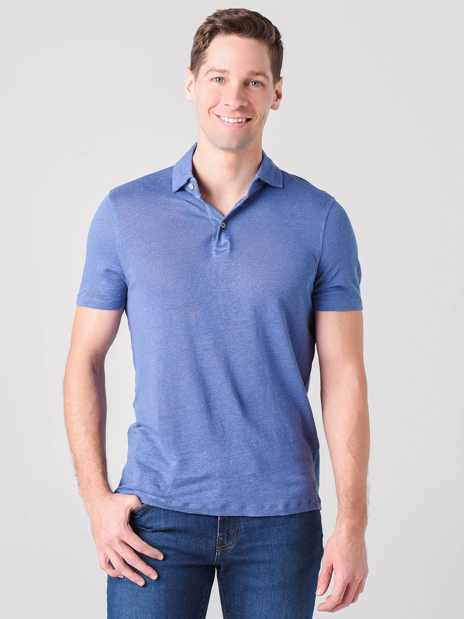     STENSTROMS  Men's Linen Polo Shirt    