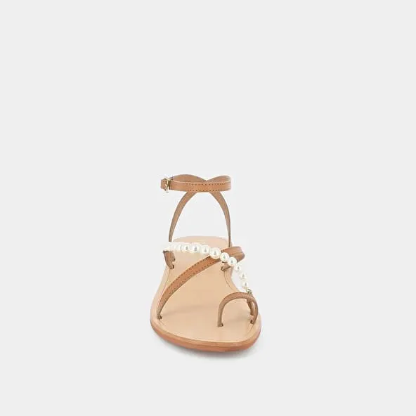 Strappy and beaded sandals in camel leather