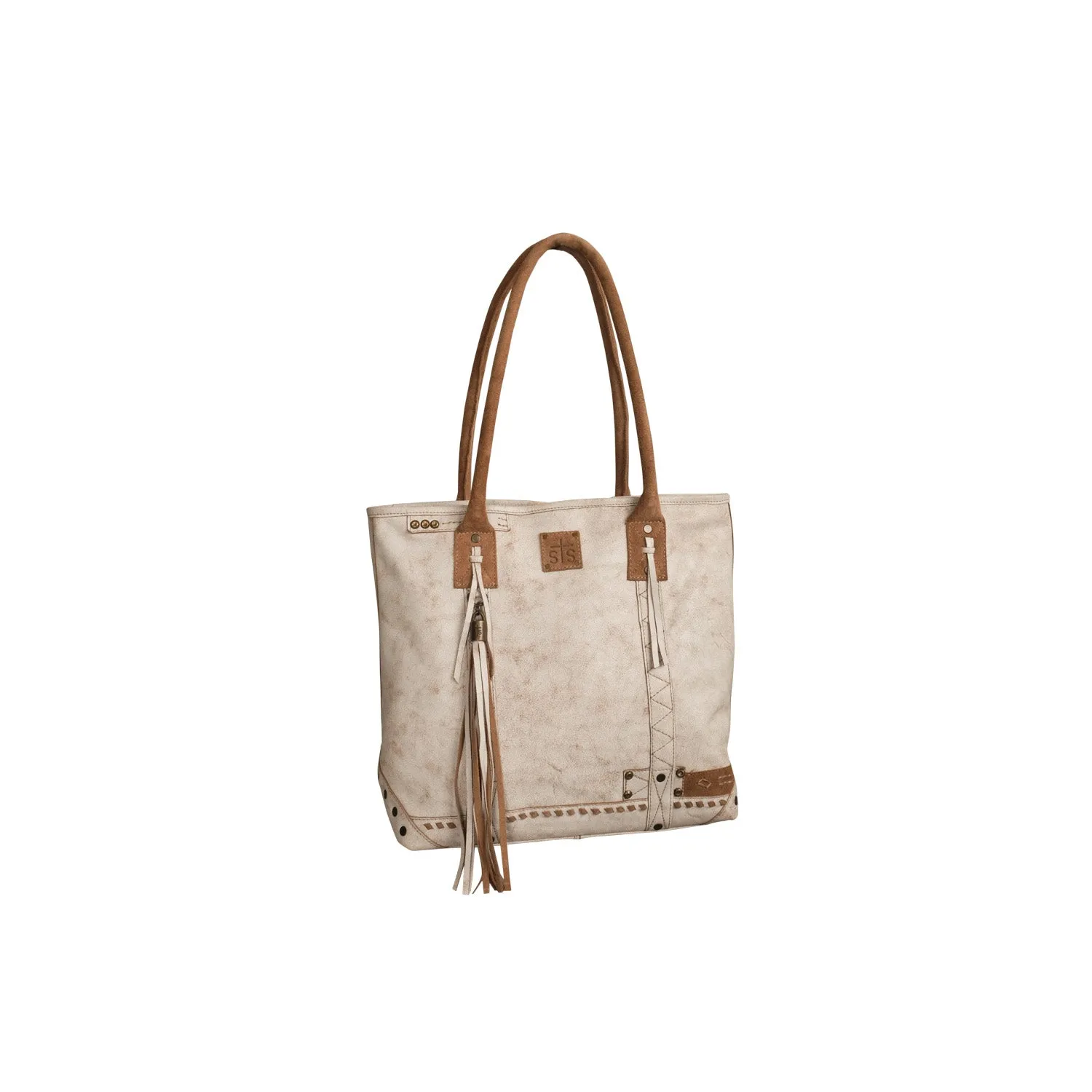 STS Ranchwear Womens Cremello White/Tan Leather Tote Bag