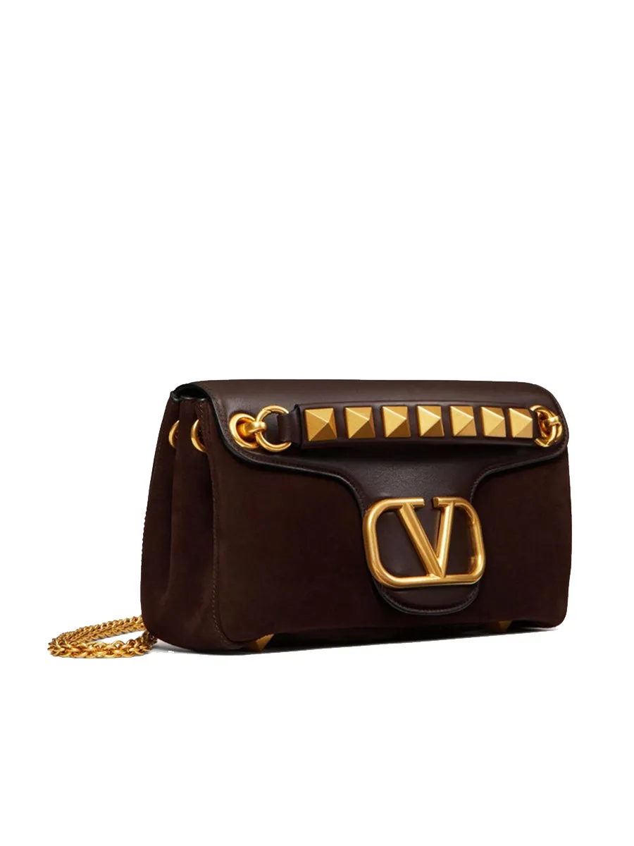 Stud Sign Nappa and Suede Shoulder Bag