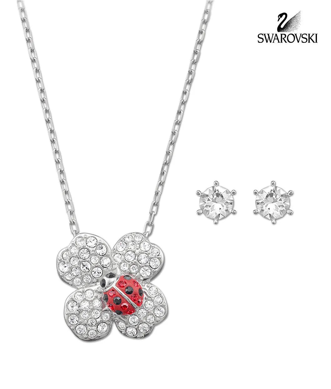 Swarovski Clear/Red Crystal BILLY Set CLOVER Earrings & Necklace #5086250