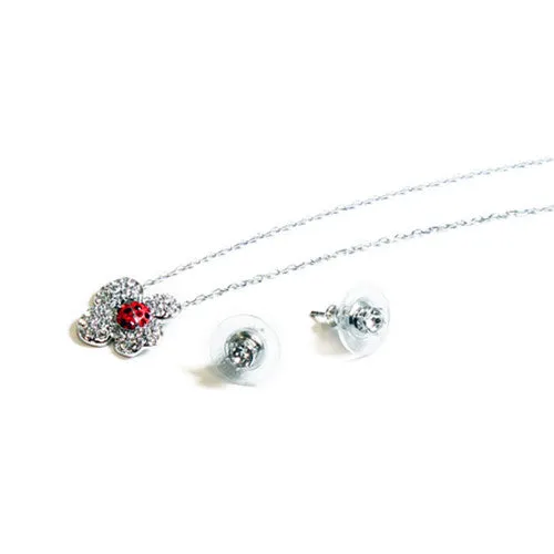 Swarovski Clear/Red Crystal BILLY Set CLOVER Earrings & Necklace #5086250