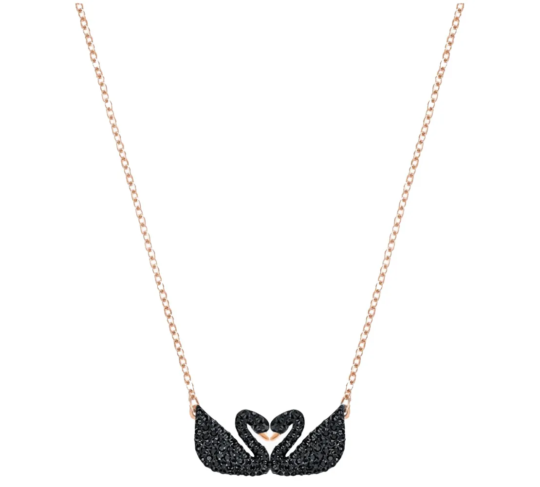 Swarovski ICONIC SWAN NECKLACE Double Swan, Black, Rose Gold -5296468