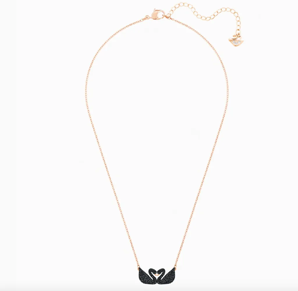 Swarovski ICONIC SWAN NECKLACE Double Swan, Black, Rose Gold -5296468