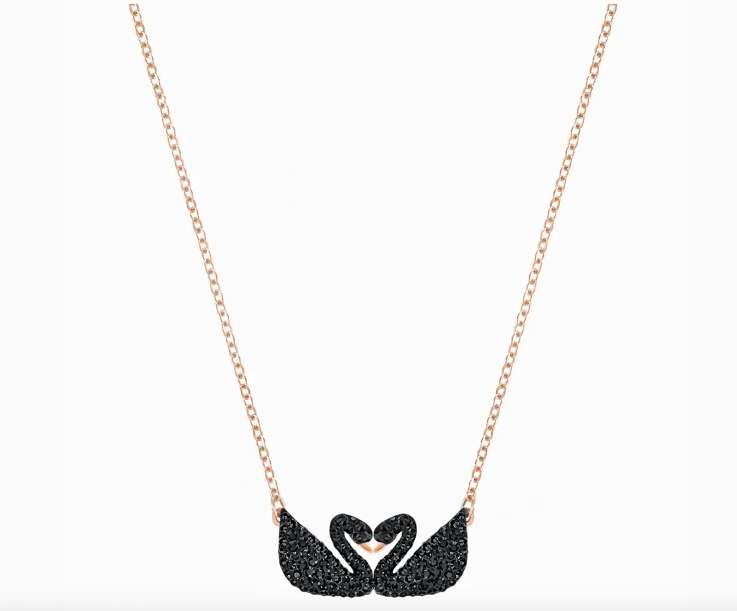 Swarovski ICONIC SWAN NECKLACE Double Swan, Black, Rose Gold -5296468