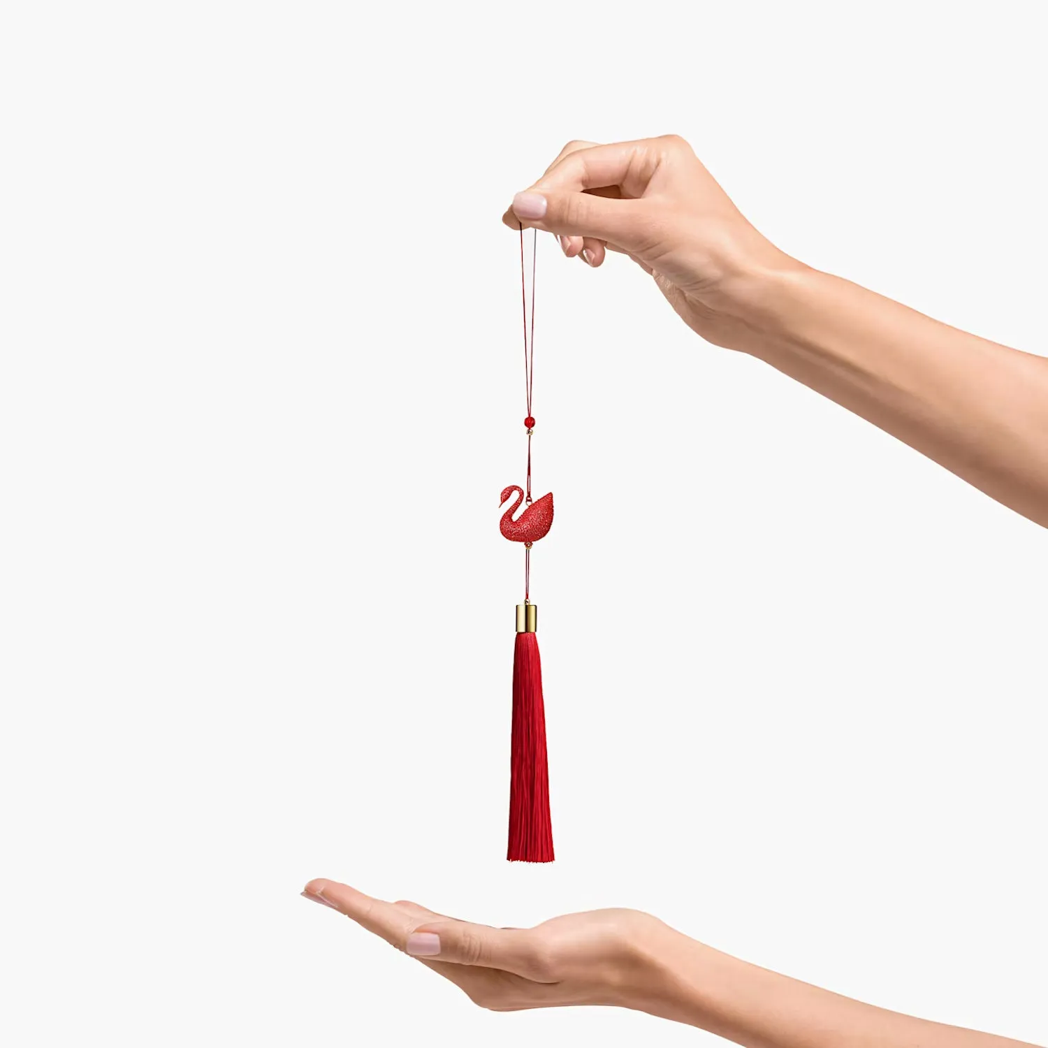 Swarovski Red Crystal Ornament SWAN ORNAMENT With Tassels, Red-5528080