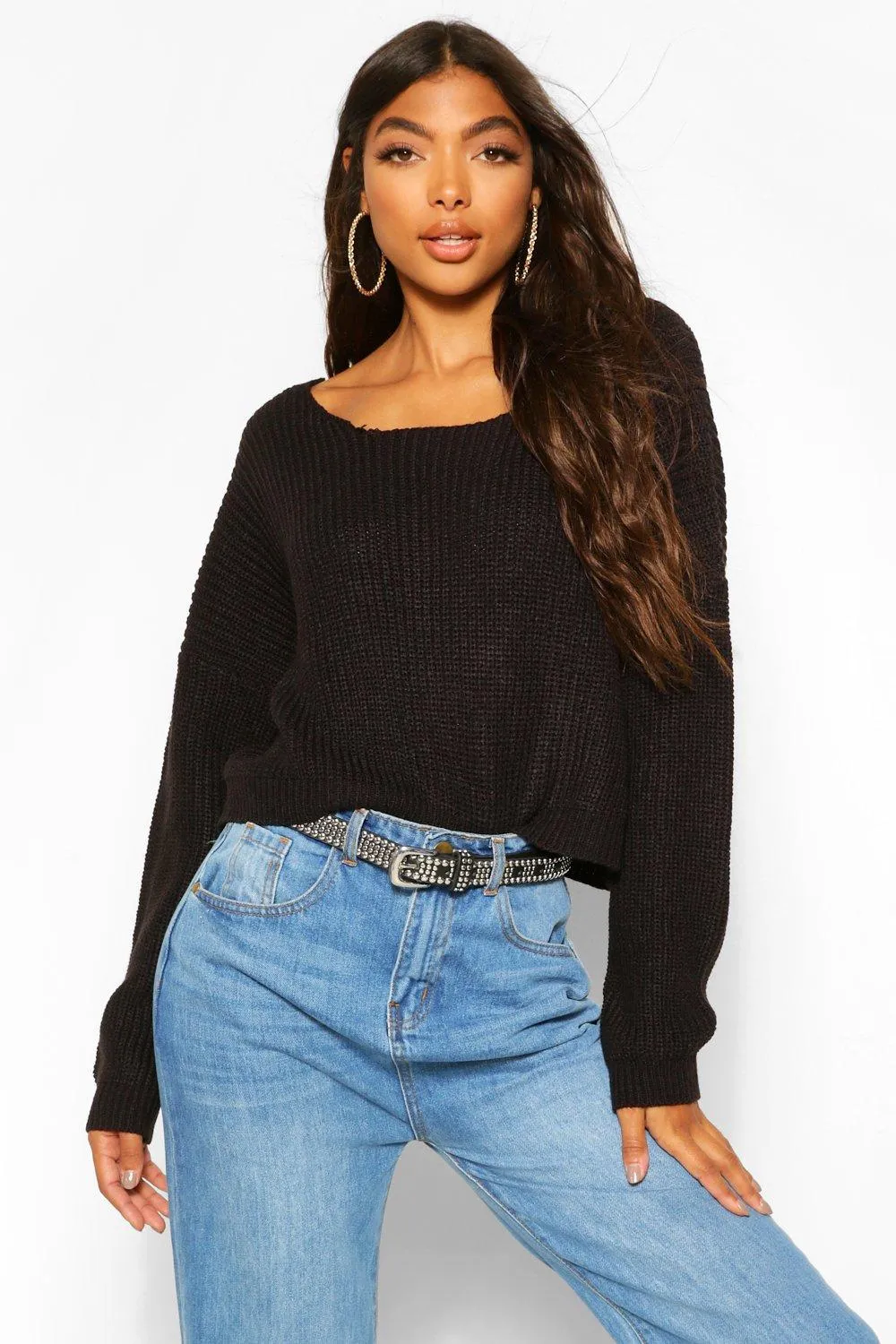 Tall Basic Recycled V Back Crop Sweater