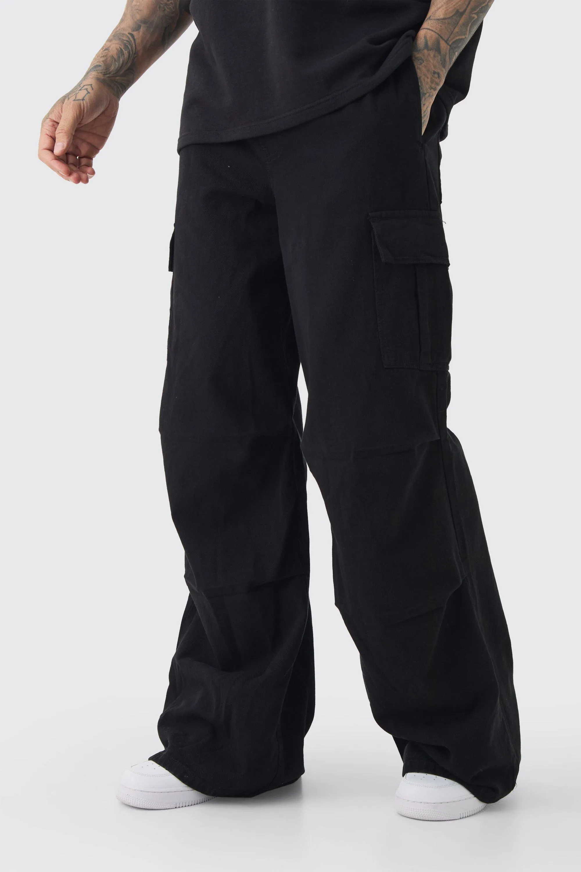 Tall Extreme Baggy Fit Cargo Pants In Black