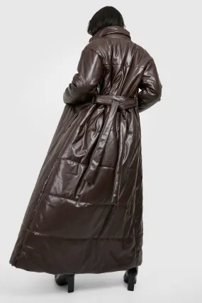 Tall Faux Leather Belted Maxi Puffer Jacket