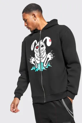 Tall Oversized Evil Bunny Zip Through Hoodie