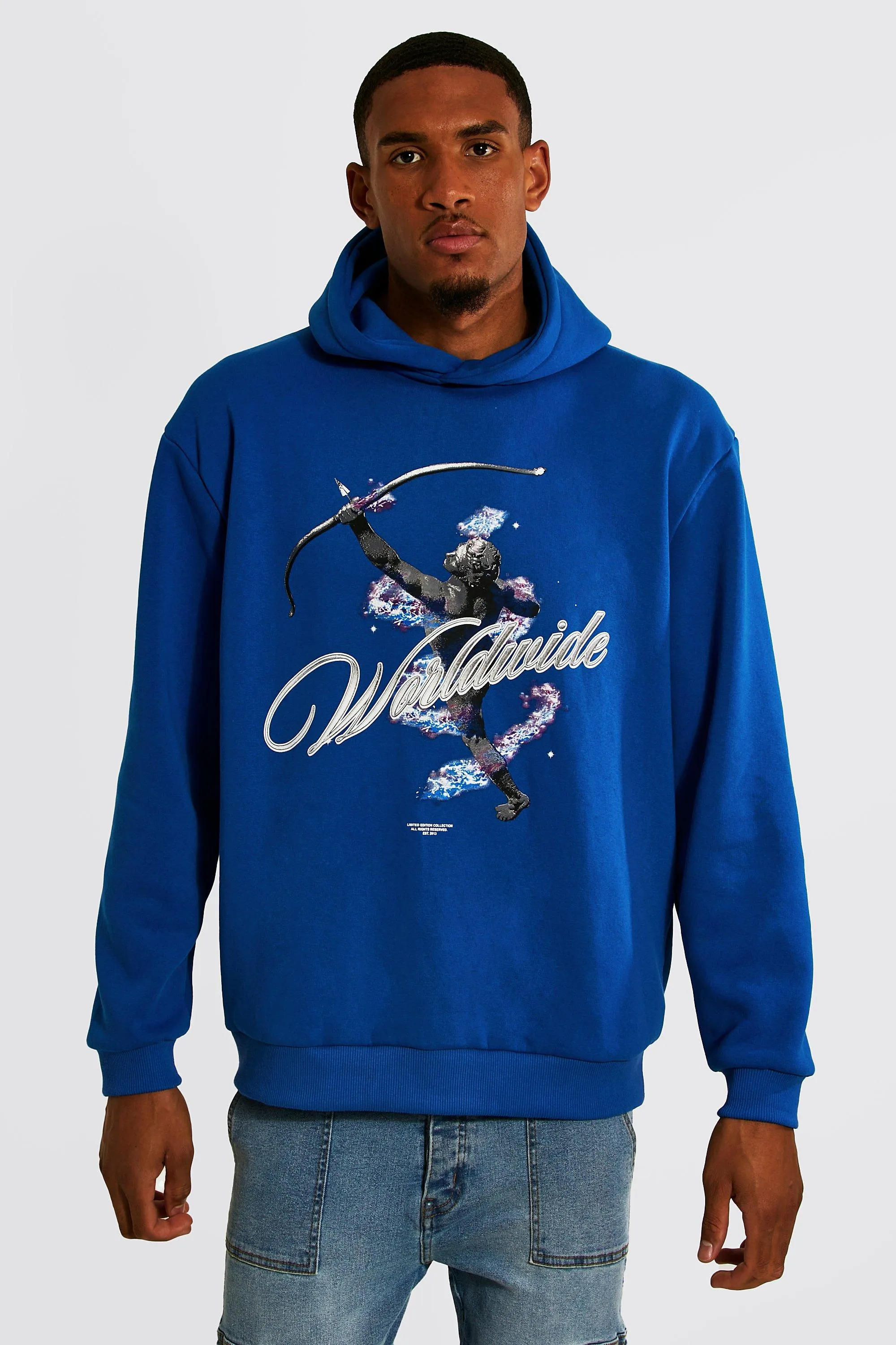 Tall Oversized Worldwide Statue Print Hoodie